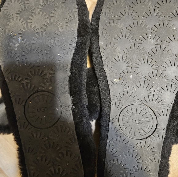 UGG Australia Fuzz Yeah Furry Black Sheepskin Slip Sandals Shoes US 8 - Picture 2 of 6